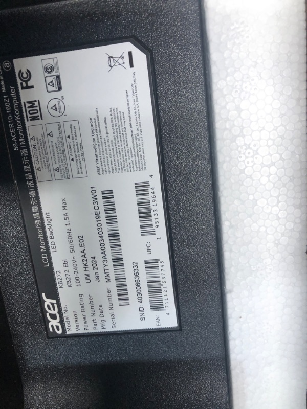 Photo 1 of *NO WEBCAM*Acer KB272 EBI 27" IPS Full HD (1920 x 1080) Gaming Office Monitor | Up to 100Hz Refresh | 1ms (VRB) | Low Blue Light | Tilt | 