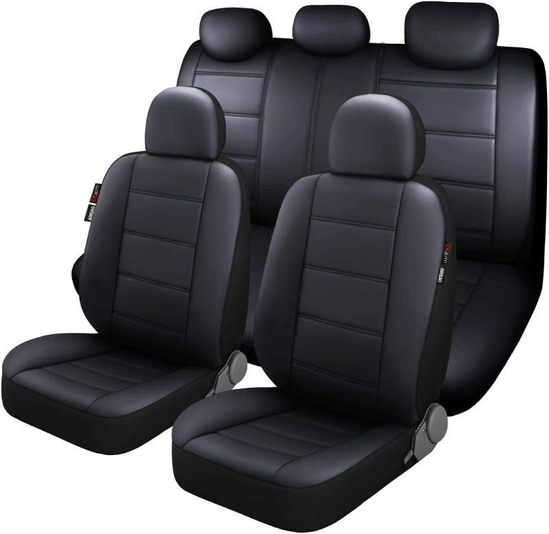 Photo 1 of *SIMILAR TO STOCK PHOTO***P&J AUTO Premium PU Leather Car Seat Cover Full Set in 11pcs Universal Fit for Most Cars SUVs Trucks Vans Airbag Compatible Black
