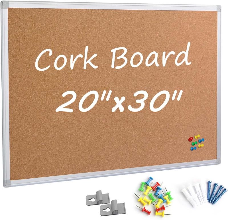 Photo 1 of Board2by Cork Board Bulletin Board 20 x 30 Inches, Silver Aluminium Framed Corkboard, Office Board for Wall Cork, Large Wall Mounted Notice Pin Board
