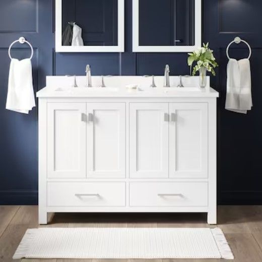 Photo 1 of allen + roth Ronald 48-in White Undermount Single Sink Bathroom Vanity with White Engineered Stone Top TRUCK/TRAILER PICK UP ONLY