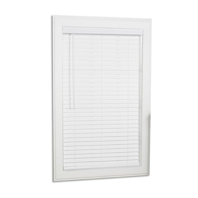 Photo 1 of (NON-REFUNDABLE) allen + roth Trim at Home 2-in Slat Width 58-in x 72in Cordless White Faux Wood Room Darkening Horizontal Blinds
