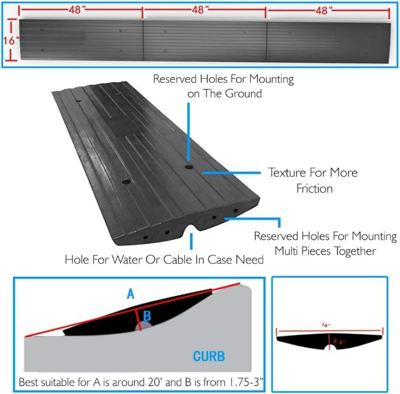 Photo 1 of (READ FULL POST) Car Driveway Curbside Bridge Ramp & Curb Ramp - Heavy Duty Rubber Threshold Ramp - Also for Loading Dock, Garage, Sidewalk, Truck, Scooter, Bike, Motorcycle Bridge Ramp + Threshold Ramp