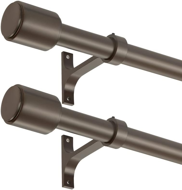 Photo 1 of 2 Pack Bronze Curtain Rods 72 to 144 Inch, Adjustable Bronze Window Curtain Rods, 1-Inch Telescoping Drapery Rods, Decorative Curtain Rods with Cap Finials