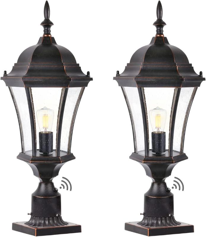 Photo 1 of Dusk to Dawn Post Light, 24" High Outdoor Lamp Post Light Fixture with Pier Mount for Porch, Exterior Waterproof Post Lantern with Seeded Glass, 2 Pack, LMMS4610-M-2P