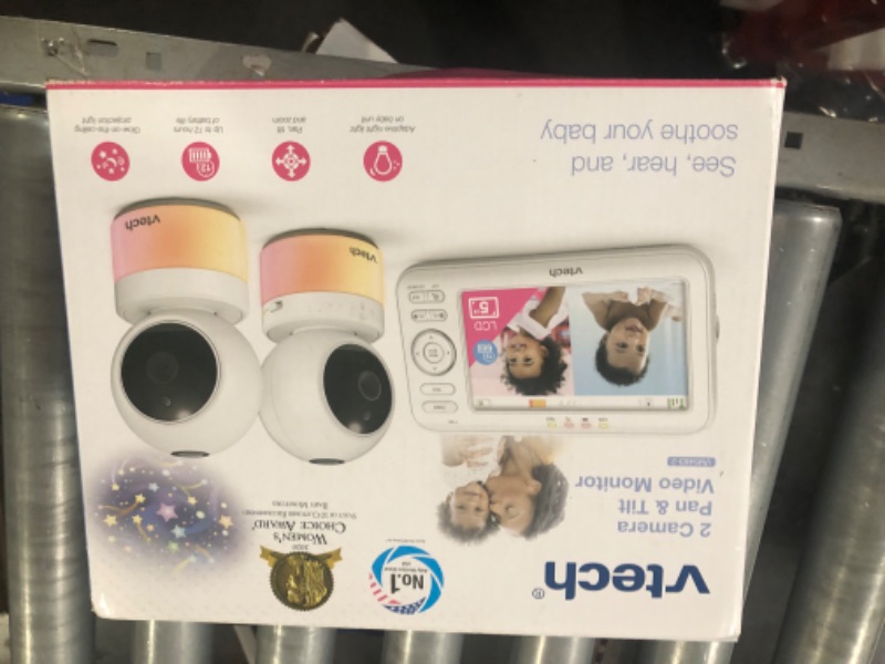 Photo 2 of [Upgraded] VTech VM5463-2 Video Baby Monitor 5" LCD with 2 Cameras, Battery 12 Hrs. Video Mode, Pan Tilt Zoom, Color Night Light, Glow On The Ceiling Projection, Sound Activated Features, Two-Way Talk