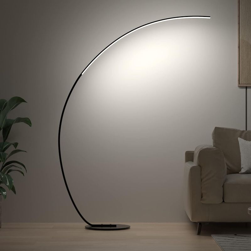 Photo 1 of RGBW Modern 69.99 inch Arched Standing Reading Floor Lamp with Remote - Dimmable Black Led Color Changing Curved Ambient Lighting for Bedroom and Living Room