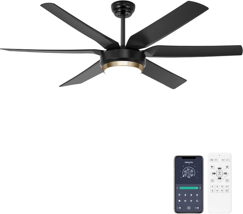 Photo 2 of **READ NOTES**STOCK PHOTO FOR REFERENCE ONLY**
Ohniyou Ceiling Fans with Light, 56'' White/ Tan 6 Blades reversable Ceiling Fan Remote/APP Control