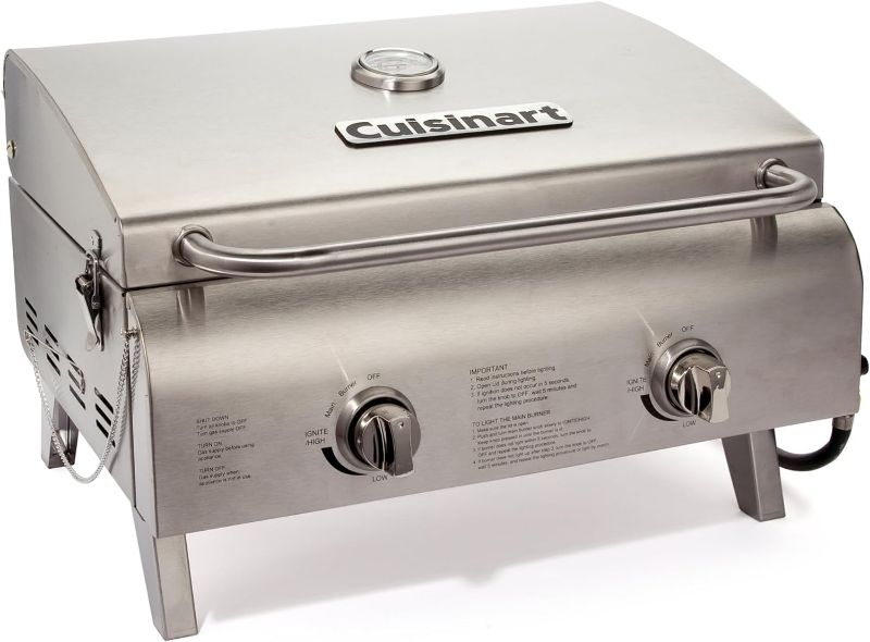 Photo 1 of (NON-REFUNDABLE) Cuisinart CGG-306 Chef's Style Portable Propane Tabletop 20,000, Professional Gas Grill, Two 10,000 BTU Burners, Stainless Steel
