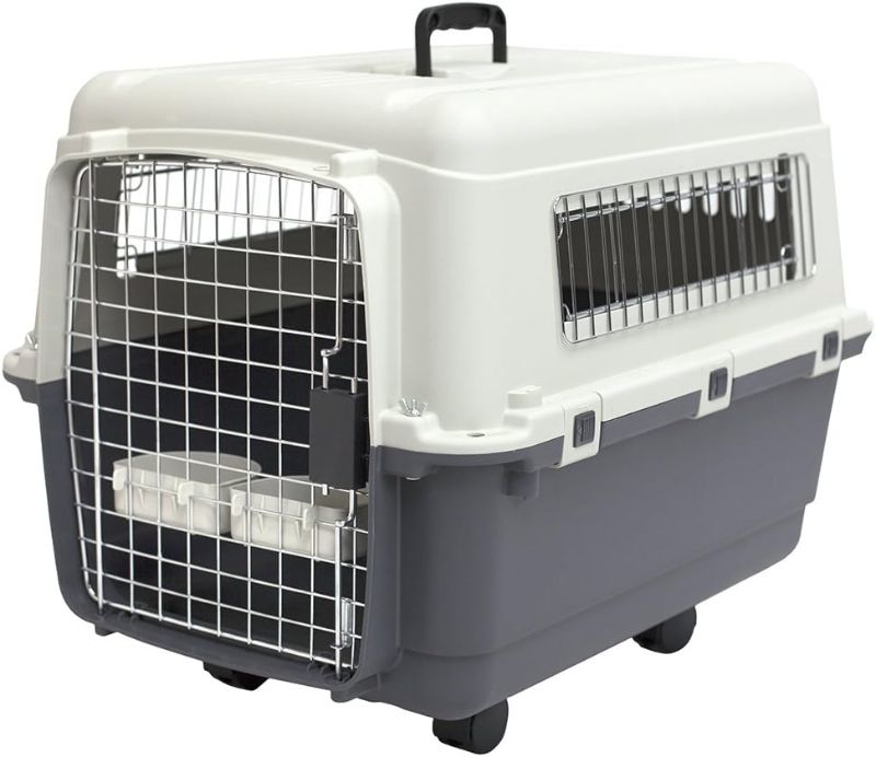 Photo 1 of **MAJOR DAMAGE BROKEN WHEEL AND PREV USED**
SportPet Designs Plastic Kennels Rolling Plastic Wire Door Travel Dog Crate - Medium, Gray (CM-2001-CS01)