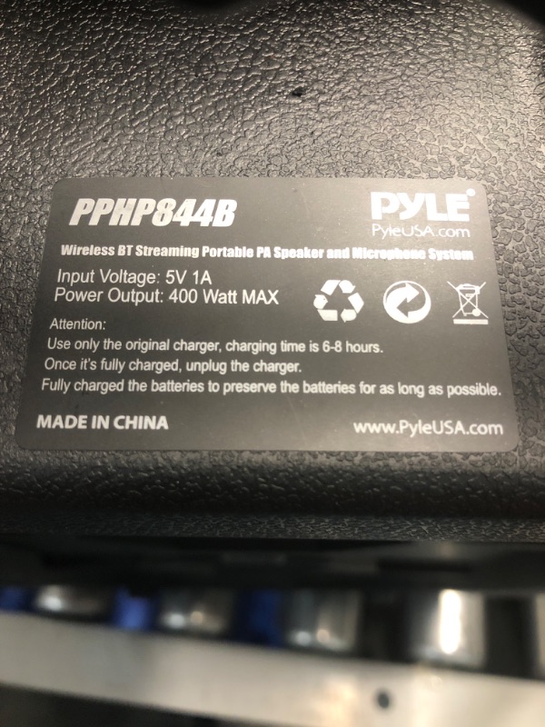 Photo 3 of Pyle 400W Portable Bluetooth PA Loudspeaker - 8” Subwoofer System, 4 Ohm/55-20kHz, USB/MP3/FM Radio/ ¼ Mic Inputs, Multi-Color LED Lights, Built-in Rechargeable Battery w/ Remote Control -PPHP844B