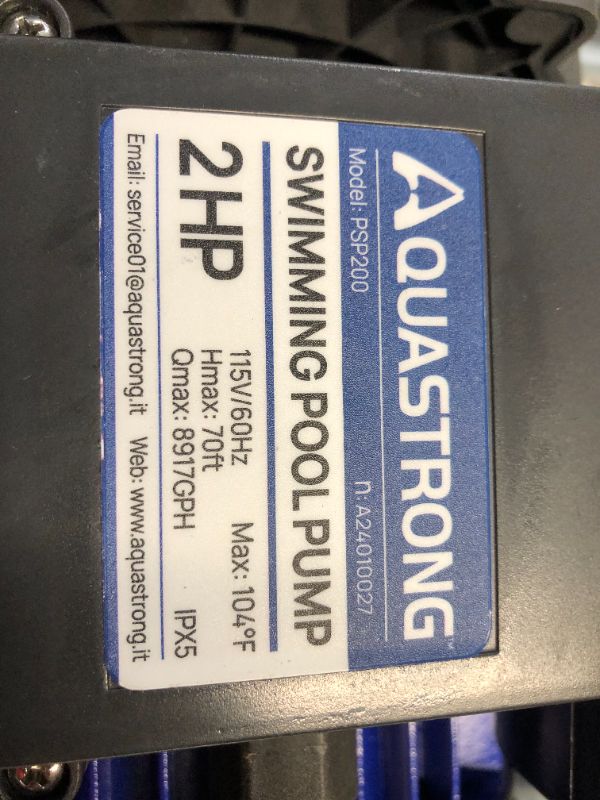 Photo 4 of ***USED - LIKELY MISSING PARTS - UNABLE TO VERIFY FUNCITONALITY***
AQUASTRONG 2 HP In/Above Ground Pool Pump with Timer, 220V, 8917GPH, High Flow, Powerful Self Primming Swimming Pool Pump