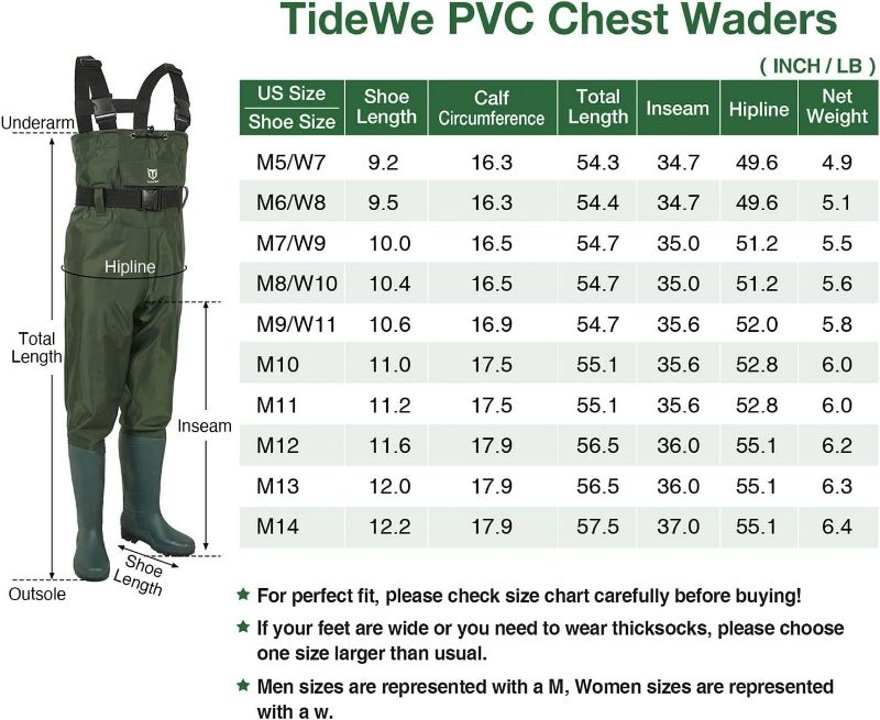 Photo 3 of (NON-REFUNDABLE) TIDEWE Bootfoot Chest Wader, 2-Ply Nylon/PVC Waterproof Fishing & Hunting Waders SIZE 10 