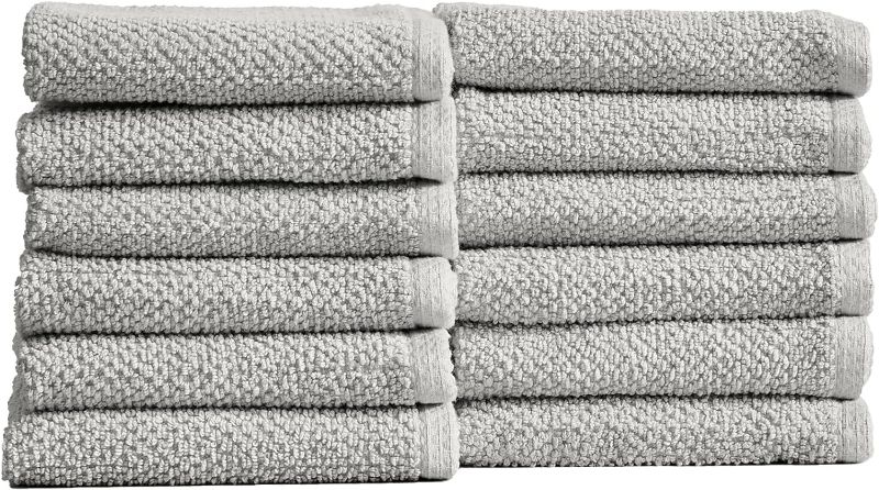 Photo 1 of (NON-REFUNDABLE) 12-Pack 100% Cotton, Quick-Dry Textured Washcloths. Ultra-Absorbent, Popcorn Weave. Acacia Collection. (Wash 12pk, Light Grey)
