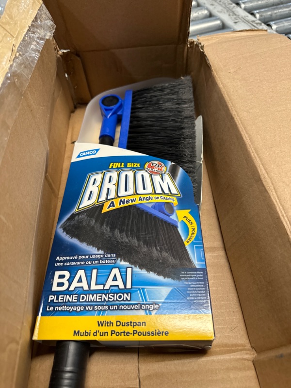Photo 1 of Camco Broom and Dustpan for RVs, Adjustable from 24 to 52 Inches (43623-A) Broom with Dust Pan