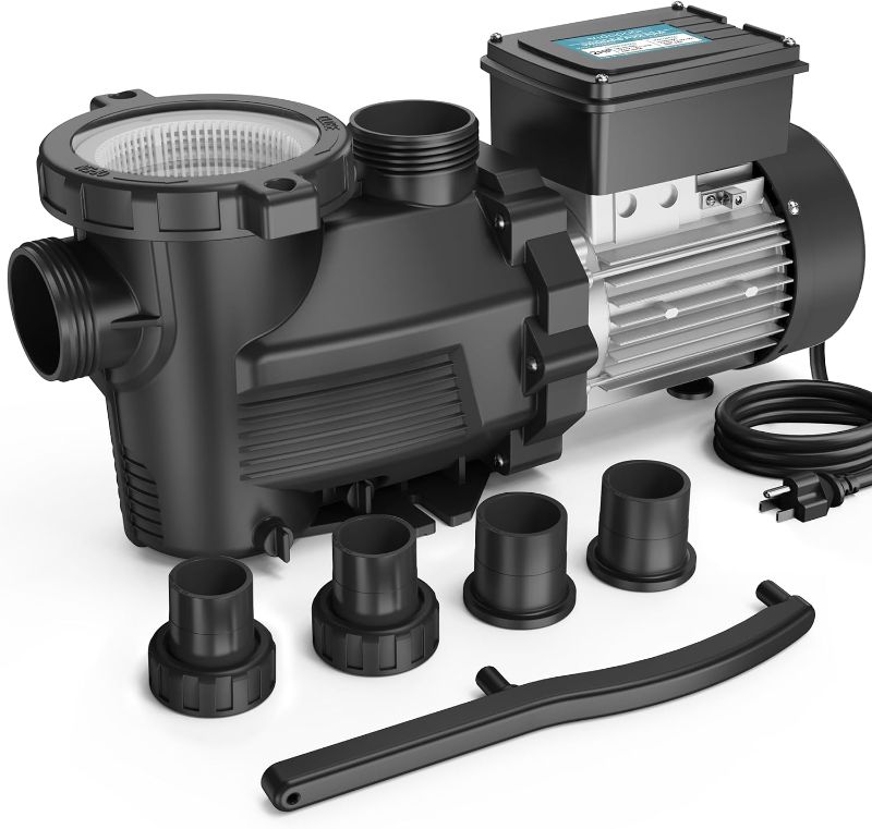 Photo 1 of 2 HP Dual Speed Pool Pump, 5200GPH, 115V, 2 Adapters, Powerful In/Above Ground Swimming Pool Pumps 