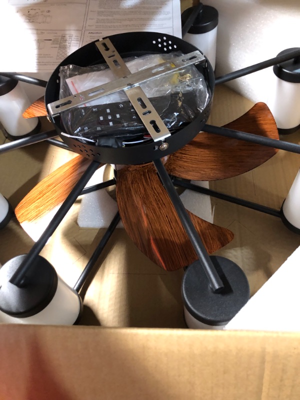 Photo 1 of Modern Ceiling Fan Light - Windmill-Shaped Flush Mount Ceiling Fan with Light and Remote (Black)
