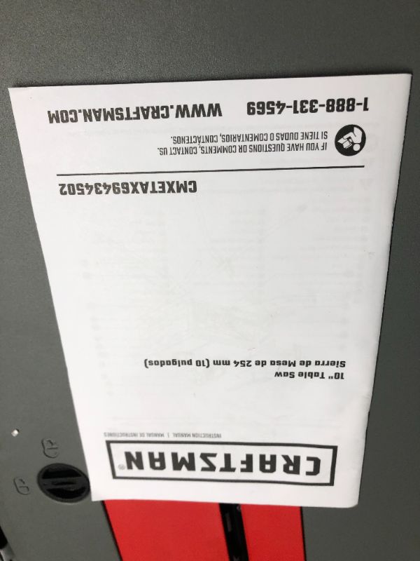 Photo 3 of ***USED - LIKELY MISSING PARTS - UNABLE TO VERIFY FUNCTIONALITY***
Craftsman 10-in Carbide-Tipped Blade 15-Amp Table Saw Cmxetax69434502