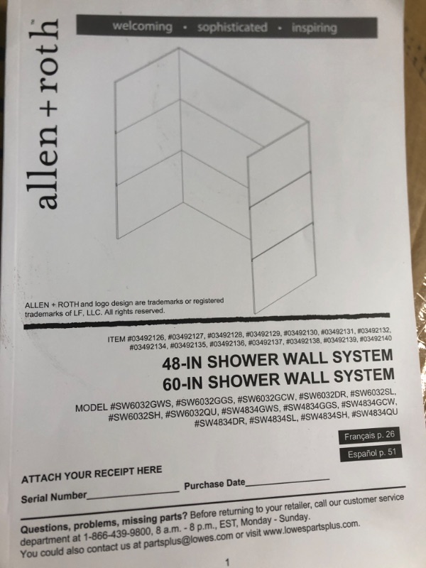 Photo 3 of (used)(incomplete)(see images)allen + roth 60-in W x 32-in D x 78-in H White Subway 9-Piece Glue Up Alcove Shower Wall Surround


