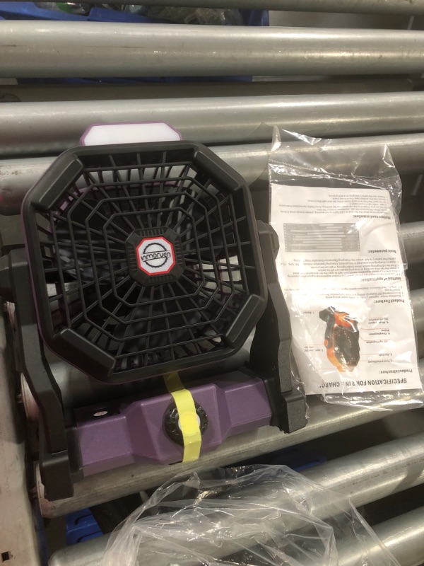Photo 1 of CONBOLA Portable Camping Fan for Tents,10400mAh Battery Operated Fan,36 Hours Work Time, 9-Inch Outdoor Rechargeable Fan with LED Lantern,Hanging Hook,Personal USB Desk Fan for Fishing, Travel Purple