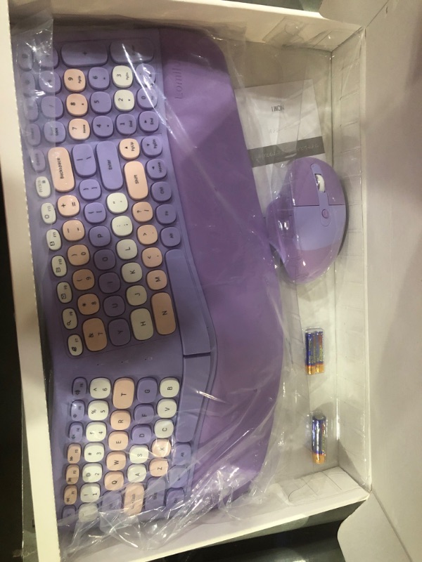 Photo 1 of Ergonomic 2.4G USB Wireless Keyboard and Mouse Combo with PU Wrist Pad, Quiet Key, Cute Candy Colors, Compatible with Notebook, PC (Purple)