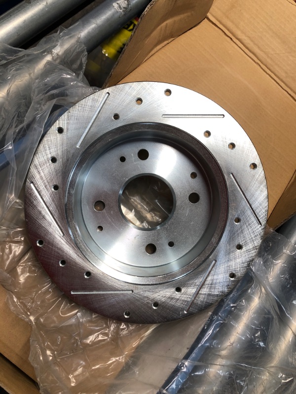 Photo 3 of Detroit Axle - Front Drilled & Slotted Brake Rotors Replacement for Cadillac Escalade XTS Chevy GMC Silverado Sierra Suburban1500 Yukon Tahoe