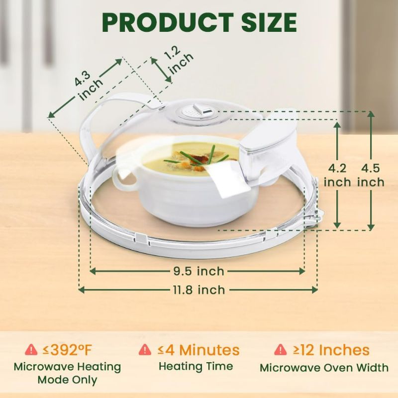 Photo 3 of (NON-REFUNDABLE) Microwave Food Cover, 10 Inch Microwave Splatter Cover with Water Steamer and Handle, Clear Splatter Guard Microwave Cover for Food, White Kitchen Accessories Gifts for Mom
