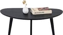 Photo 1 of FIRMINANA Small Black Oval Coffee Table for Small Space , Simple Modern Center Table with OAK Wood Legs-Black-18.9" D x 33.47" W x 15.75" 