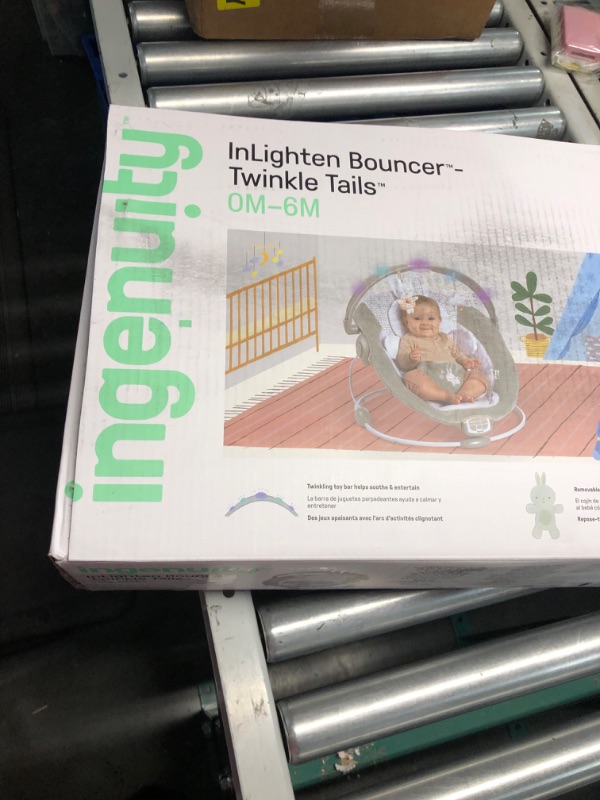 Photo 3 of (NON-REFUNDABLE) Ingenuity InLighten Baby Bouncer Seat with Light Up Bar and Bunny Tummy Time Pillow Mat - Twinkle Tails, Newborn and up