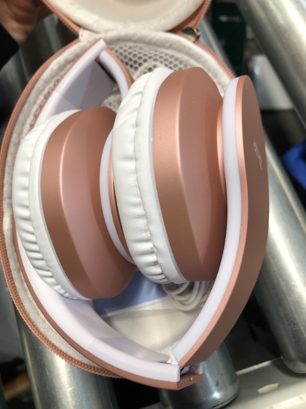 Photo 2 of Bluetooth Headphones Over-Ear, Zihnic Foldable Wireless and Wired Stereo Headset Micro SD/TF, FM for Cell Phone,PC,Soft Earmuffs &Light Weight for Prolonged Wearing(Rose Gold)