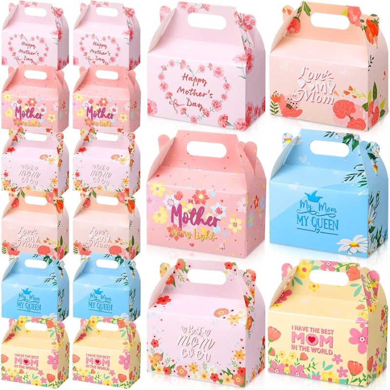Photo 1 of Sinload 48 Pcs Mother's Day Floral Favor Boxes Best Mom Party Favor Gift Boxes Pink Treat Boxes for Mother's Day Party Supplies Birthday Party Decorations Candy Candle, 6 Designs, 5.91 x 3.15 x 3.54''