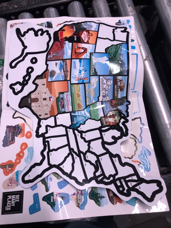 Photo 2 of USED**RV State Magnet Travel Map of The United States, Weather-Resistant Travel Camper Map RV Includes 50 State Decal Stickers with Scenic Illustrations 21" x 14.5" - See Many Places