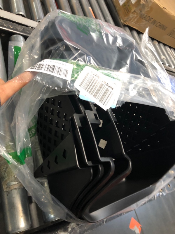 Photo 1 of USED**Titan Mall Plastic Stackable Storage Bins 4 Pack, Stacking Bins Open Front for Kicthen, Garage and Bathroom, Pantry Organizer and Storage Basket Black for Fruit, Vegetable, Snack(Made In USA) Black 4 Pack