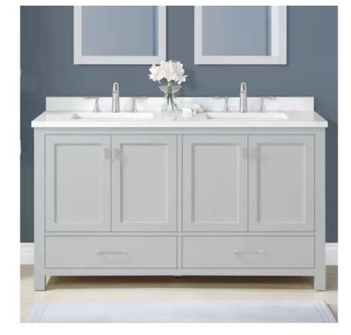 Photo 1 of **MAJOR DAMAGE SINK IS BROKEN***allen + roth Ronald 60-in Dove Gray Undermount Double Sink Bathroom Vanity with White Engineered Stone Top
**TRUCK OR TRAILER PICKUP ONLY***