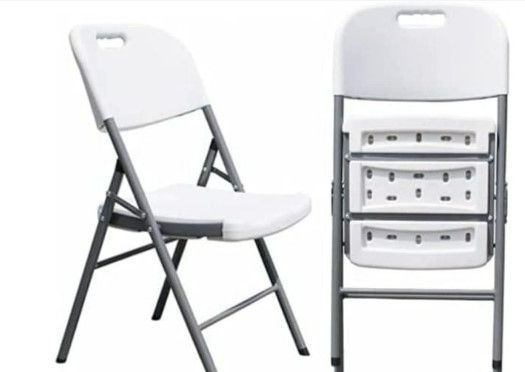 Photo 1 of **minor cut on two of the chairs-SLIGHTLY BENT LEGS STILL FUNCTIONAL-MISSING ONE CHAIR**
Folding Plastic Chair Commercial Grade Contoured, Two-Tier Molded Seat & Back Stackable Indoor Outdoor, Steel Frame, Heavy Duty, Used for Party, Garden, Patio, Dining