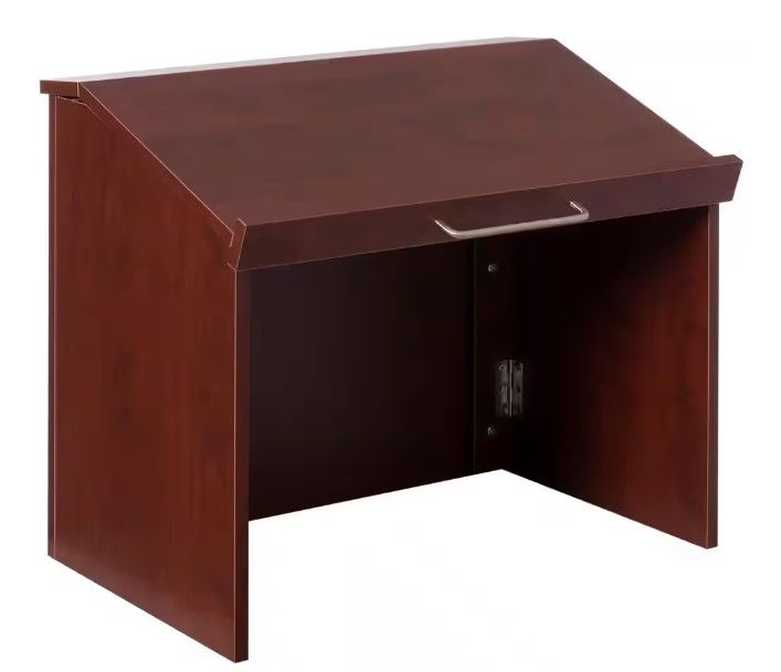 Photo 1 of Adir Wooden Podium Stand - Speaking Podium with Storage Shelf, Hostess Stand for Restaurant, Lecture Podium, (46.25 Inches, Mahogany)