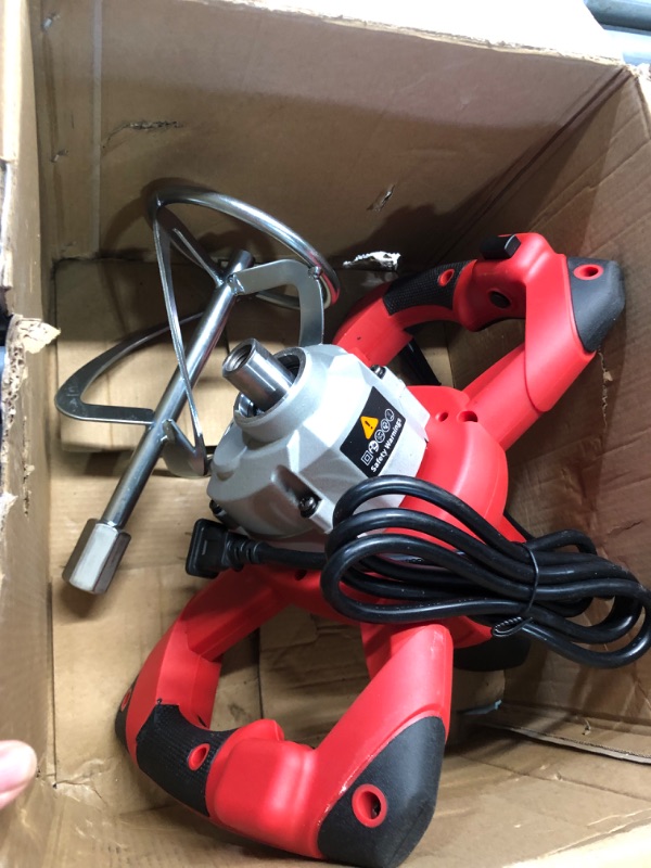 Photo 2 of **POLE TO MIXER MISSING**
Concrete Mixer Machine, 1600W Cement Mixer Mixing Drill Tool for Concrete Cement Panit Mortar Drywall Mud Grout Thinset, Electric Hand Paint Paddle Mixers, Adjustable 6 Speeds 1600W Red