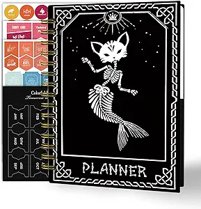 Photo 1 of 2024 Planner, 12-Month Weekly Monthly Planner from JAN.2024 to DEC.2024, 8.4" X 6", with Spiral Bound, Stickers & Sticky Index Tabs, Fox-Fish Skull Black - PACK OF 2 