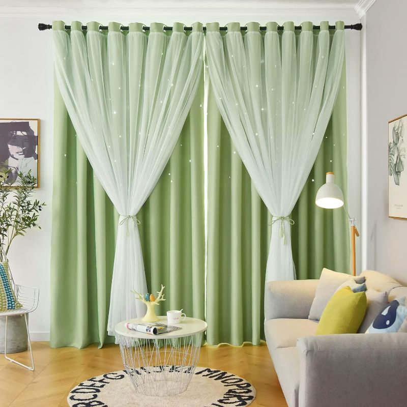 Photo 1 of (LIGHT GREEN) Loyala Star Curtains Double Layer Curtains Blackout Curtains , 42 X 96 Inches
