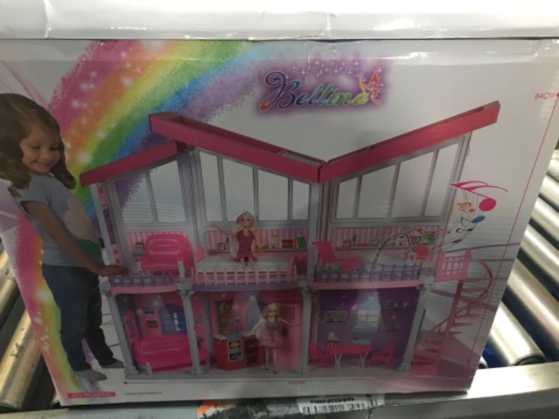 Photo 2 of All Plastic Large Doll House, 2023 Dollhouse with Play Kitchen& Big Furnitures, Lights&Music, 2-Story& 6 Rooms Playhouse Toys Gifts 