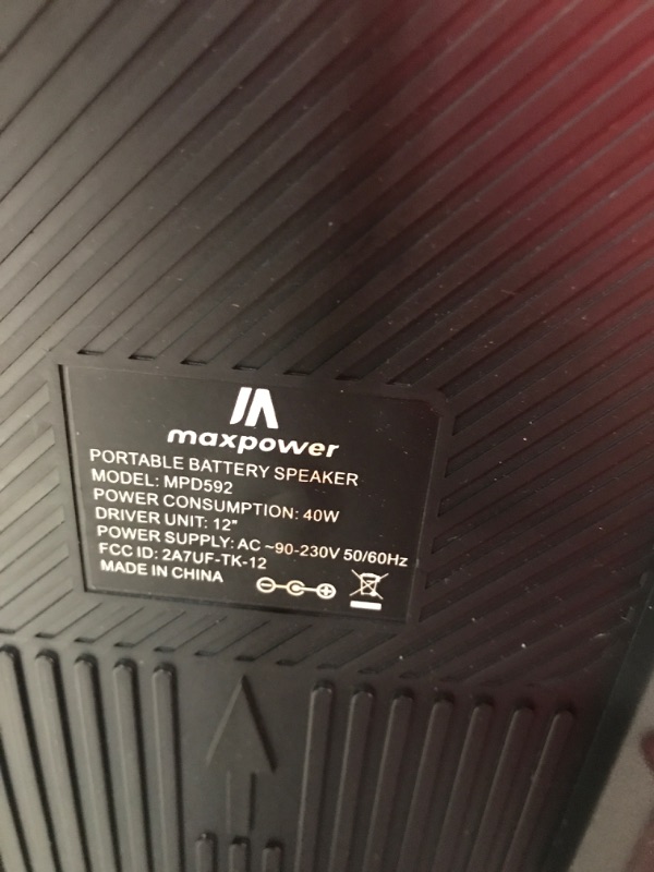 Photo 2 of **READ NOTES***
Max Power Rumble 12" Woofer Bluetooth Trolley Speaker with Stand