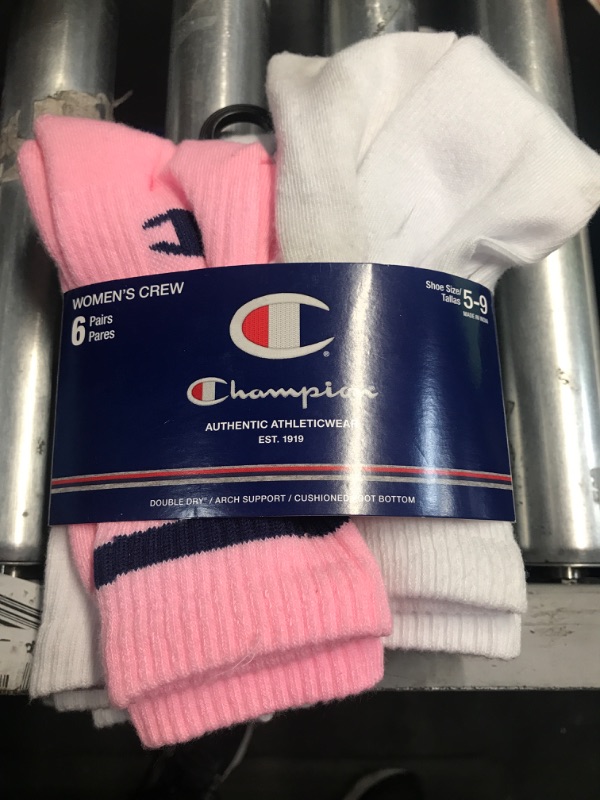 Photo 2 of Champion Women's Double Dry 6-Pair Pack Logo Crew Socks 5-9 White With 3 C's