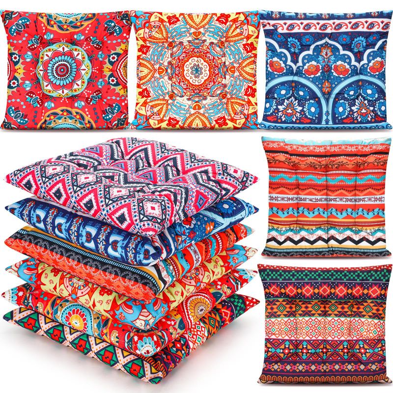 Photo 1 of (see all images)6 Pcs Bohemian Floor Pillows Seating 13 Inch Boho Floor Cushions Sitting Pillows for The Floor