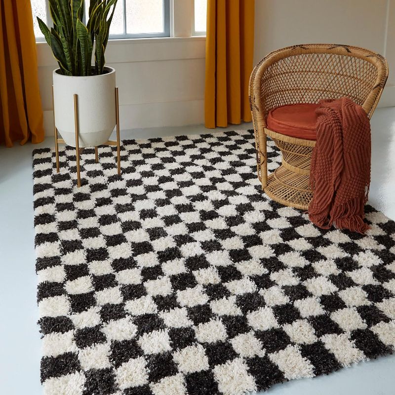 Photo 1 of **APPEARS USED/ UNKNOWN IF MISSING PARTS**Balta Rugs Oslo Checkered Shag Rug, Black, 8' x 10' Black 8' x 10'