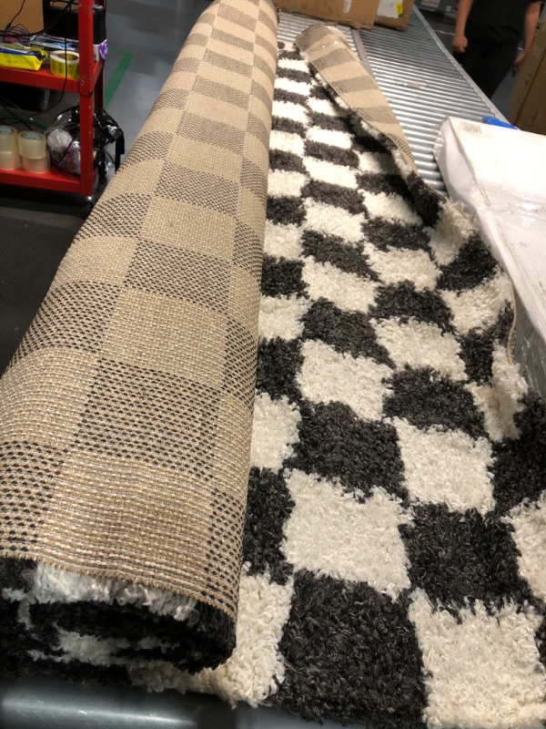 Photo 1 of **APPEARS USED/ UNKNOWN IF MISSING PARTS**Balta Rugs Oslo Checkered Shag Rug, Black, 8' x 10' Black 8' x 10'