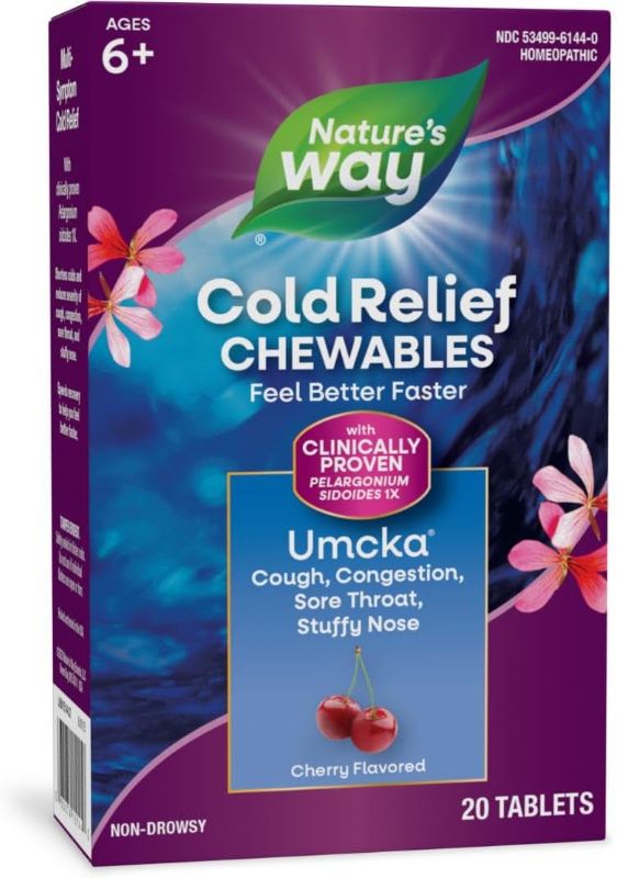 Photo 1 of **NON-REFUNDABLE- EXP. 9.2025***Nature's Way Umcka ColdCare Shortens Duration & Reduces Severity, Cherry Flavored, 20 Chewables