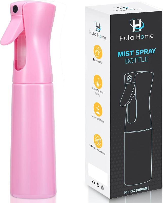 Photo 1 of Hula Home Continuous Spray Bottle for Hair (10.1oz/300ml) Empty Ultra Fine Plastic Water Mist Sprayer – For Hairstyling, Cleaning, Salons, Plants, Essential Oil Scents & More - Pink
