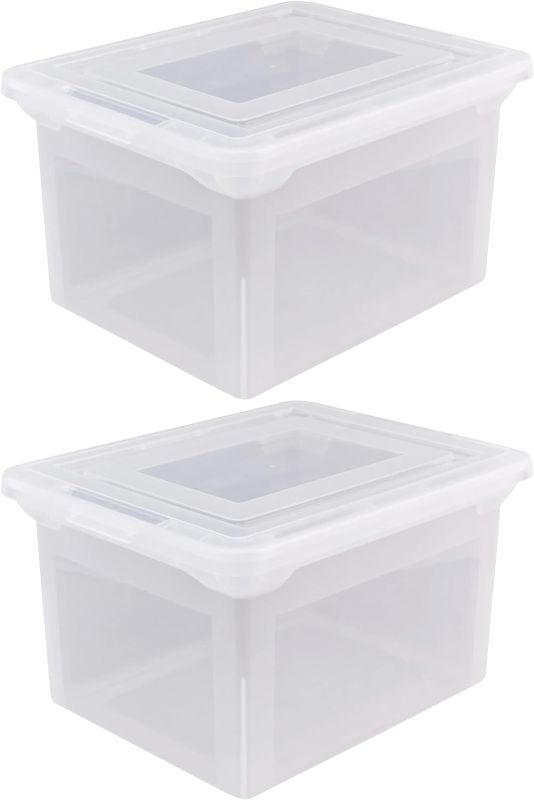 Photo 1 of **damaged/missing items***IRIS USA File Box File Organizer Plastic File Box for Letter/Legal File, BPA-Free Plastic Storage Bin Tote Organizer with Durable and Secure Latching Lid, Stackable and Nestable, Clear 35 Qt. 4Pack