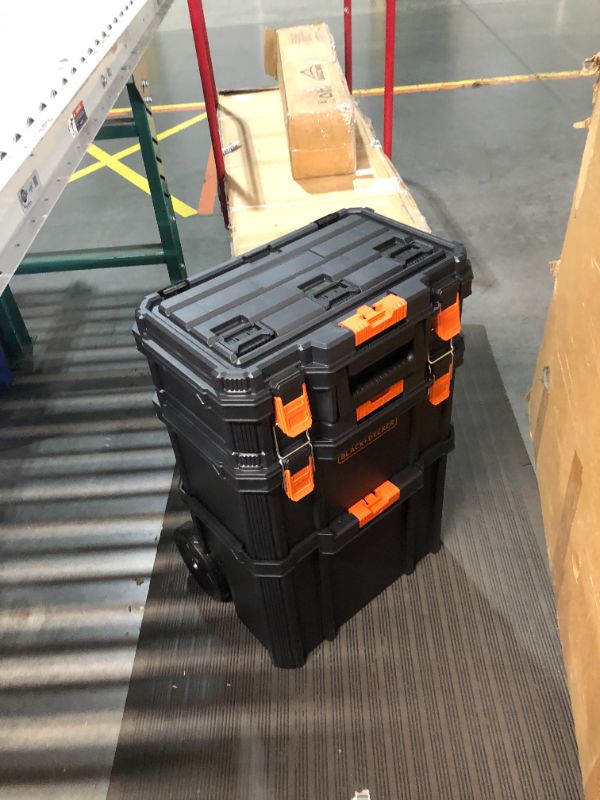 Photo 4 of ***MAJOR DAMAGE - SEE COMMENTS***
beyond by BLACK+DECKER BLACK+DECKER BDST60500APB Stackable Storage System - 3 Piece Set (Small, Deep Toolbox, and Rolling Tote)