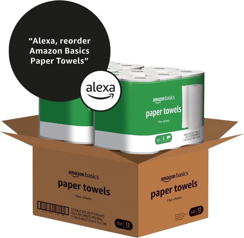 Photo 1 of **missing parts.***Amazon Basics 2-Ply Flex-Sheets Paper Towels, 12 Basics Rolls = 32 Regular Rolls, Everyday Value with 150 Sheets per Roll