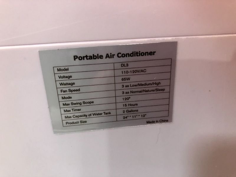 Photo 4 of ***USED - LIKELY MISSING PARTS - UNABLE TO TEST - SEE PICTURES***
Windowless Portable Air Conditioner, 15H Timer & 120°Oscillation, 3-IN-1 Portable AC Unit with Remote, 2-Gal Tank, 3 Modes & 3 Speeds, Ultra-Quiet 24" Ventless Swamp Cooler for Room Home Of